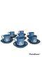 Lot De 7 Anciennes Tasses à Café Et Soucoupes En Jaspe Néoclassique De Wedgwood Bleu