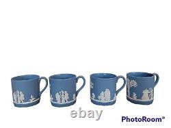 Lot de 7 anciennes tasses à café et soucoupes en jaspe néoclassique de Wedgwood bleu