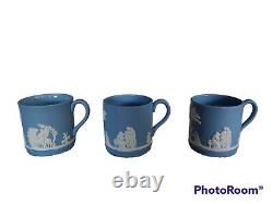 Lot de 7 anciennes tasses à café et soucoupes en jaspe néoclassique de Wedgwood bleu