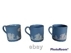 Lot de 7 anciennes tasses à café et soucoupes en jaspe néoclassique de Wedgwood bleu