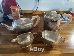 Lourd Argent Sterling 4 Piece Thé Et Café Set Art Déco Vintage Sheffield 1941