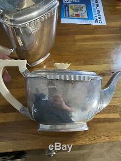 Lourd Argent Sterling 4 Piece Thé Et Café Set Art Déco Vintage Sheffield 1941