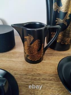 Magnifique grand service à café vintage Portmeirion Phoenix noir et or John Cuffley