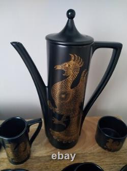 Magnifique grand service à café vintage Portmeirion Phoenix noir et or John Cuffley