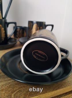 Magnifique grand service à café vintage Portmeirion Phoenix noir et or John Cuffley