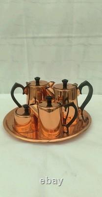 Mitchell Rose service à thé et café 5 pièces cuivre Rhodésie eau sucre plateau en bois