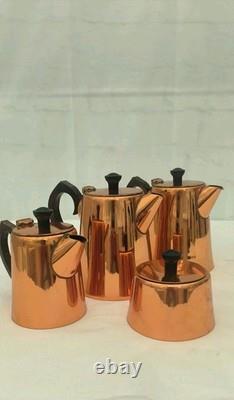 Mitchell Rose service à thé et café 5 pièces cuivre Rhodésie eau sucre plateau en bois