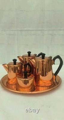 Mitchell Rose service à thé et café 5 pièces cuivre Rhodésie eau sucre plateau en bois