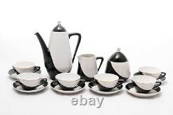 Monochrome 6 Personne Coffe Ensemble Vintage Hollohaza Porcelaine Hongrie'60s
