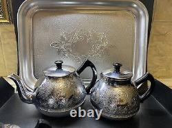 NOS VINTAGE Service à Café / Thé avec Plateau et 4 Pièces : Théière, Cafetière, Sucrier