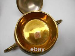 Old Vtg Solid Brass Coffee Tapot Set Sugar Bowl Creamer Tray India Stunning