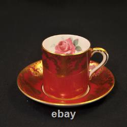 Paragon Cup & Saucer Demitasse Coffee Can Maroon Gold Scrollwork Rose 1938-1952