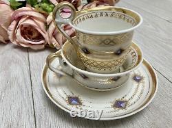 Paris Porcelaine Trio Tea Cup, Saucer, Coffee Cup Antique Vintage Gold C. 1840