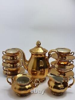 Plats de haute qualité, service en porcelaine dorée, espresso J. Kronester pour 6 personnes. Vintage.
