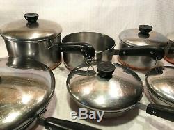 Qce Vtg Avant 1968 Copper Bottom Revere Ware Marmite Sauce Frying Pan Café Set