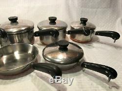 Qce Vtg Avant 1968 Copper Bottom Revere Ware Marmite Sauce Frying Pan Café Set