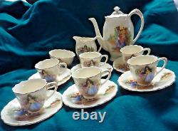 Rare Ensemble de café/thé de jardin pour amoureux de pièces vintage complètes 15 pièces parfaites Crown Ducal