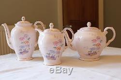 Rare Pink Tuscan Vintage Bone China Tapis De Café Pot Jug Set D'eau Chaude Oriental
