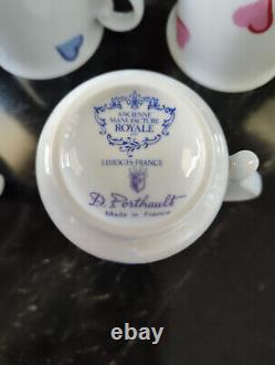 Rare Vintage D. Porthault 7 Pc Limoges Les Coeurs Pink & Blue Hearts Mug Set