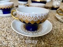 Rare Vintage Ensemble Café/Thé Allemand GDR Lichte Echt Kobalt Blue des années 1960 en 16 pièces