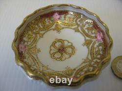 Rare Vintage Noritake Rc Nippon Or Bijouté Et Roses Ensemble De Assiettes Sur Pieds