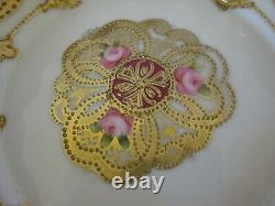 Rare Vintage Noritake Rc Nippon Or Bijoux Et Roses Ensemble De Plat Pieds