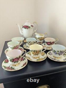 Rare Vintage Paragon 'Six World Roses' Harry Wheatcroft Ensemble de Café Complet