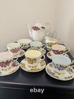Rare Vintage Paragon 'Six World Roses' Harry Wheatcroft Ensemble de Café Complet