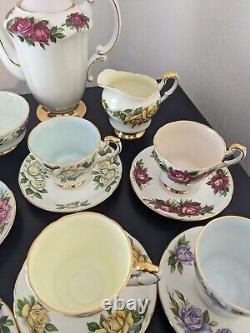 Rare Vintage Paragon 'Six World Roses' Harry Wheatcroft Ensemble de Café Complet