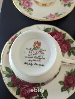 Rare Vintage Paragon 'Six World Roses' Harry Wheatcroft Ensemble de Café Complet