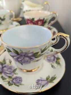 Rare Vintage Paragon 'Six World Roses' Harry Wheatcroft Ensemble de Café Complet