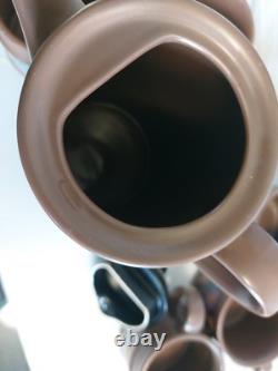 Rare ensemble de café Sadler FOLK ART vintage rétro des années 1970 avec hibou marron, violet et orange