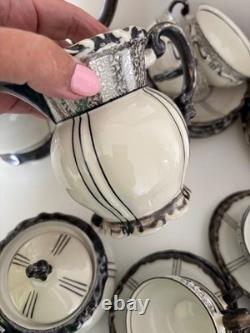 Rare ensemble de café en porcelaine Seltmann Weiden Bavaria vintage large. Noir et blanc.