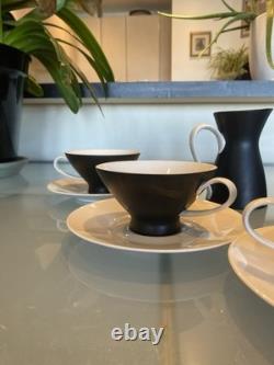 Rare ensemble de café en porcelaine fine Rosenthal Ebony Black vintage de Raymond Lowey pour 6 personnes