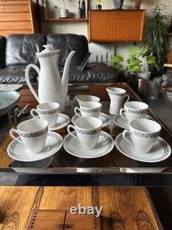 Rare ensemble de café en poterie Rorstrand Suède des années 1950 motif tweed pour 6 personnes