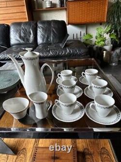 Rare ensemble de café en poterie Rorstrand Suède des années 1950 motif tweed pour 6 personnes