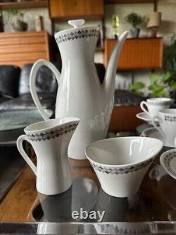 Rare ensemble de café en poterie Rorstrand Suède des années 1950 motif tweed pour 6 personnes