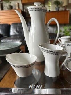 Rare ensemble de café en poterie Rorstrand Suède des années 1950 motif tweed pour 6 personnes