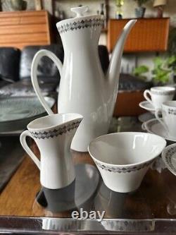 Rare ensemble de café en poterie Rorstrand Suède des années 1950 motif tweed pour 6 personnes