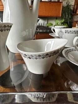 Rare ensemble de café en poterie Rorstrand Suède des années 1950 motif tweed pour 6 personnes