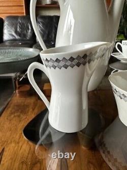 Rare ensemble de café en poterie Rorstrand Suède des années 1950 motif tweed pour 6 personnes