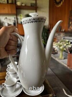 Rare ensemble de café en poterie Rorstrand Suède des années 1950 motif tweed pour 6 personnes