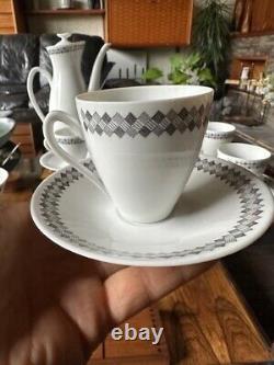 Rare ensemble de café en poterie Rorstrand Suède des années 1950 motif tweed pour 6 personnes