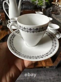 Rare ensemble de café en poterie Rorstrand Suède des années 1950 motif tweed pour 6 personnes