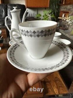Rare ensemble de café en poterie Rorstrand Suède des années 1950 motif tweed pour 6 personnes