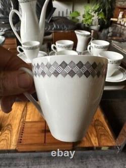 Rare ensemble de café en poterie Rorstrand Suède des années 1950 motif tweed pour 6 personnes