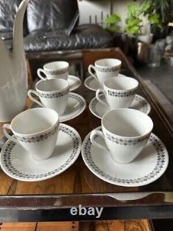 Rare ensemble de café en poterie Rorstrand Suède des années 1950 motif tweed pour 6 personnes