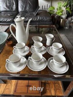 Rare ensemble de café en poterie Rorstrand Suède des années 1950 motif tweed pour 6 personnes