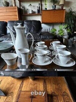 Rare ensemble de café en poterie Rorstrand Suède des années 1950 motif tweed pour 6 personnes