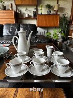 Rare ensemble de café en poterie Rorstrand Suède des années 1950 motif tweed pour 6 personnes